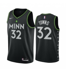 Men Nike Minnesota Timberwolves 32 Karl Anthony Towns Black NBA Swingman 2020 21 City Edition Jersey