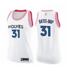 Womens Minnesota Timberwolves 31 Keita Bates Diop Swingman White Pink Fashion Basketball Jersey 