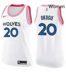 Womens Nike Minnesota Timberwolves 20 Josh Okogie Swingman White Pink Fashion NBA Jersey 
