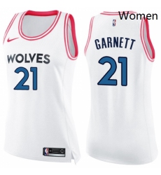 Womens Nike Minnesota Timberwolves 21 Kevin Garnett Swingman WhitePink Fashion NBA Jersey