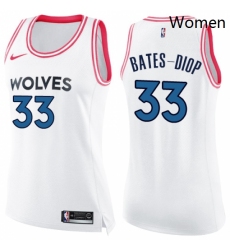 Womens Nike Minnesota Timberwolves 33 Keita Bates Diop Swingman White Pink Fashion NBA Jersey 