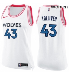 Womens Nike Minnesota Timberwolves 43 Anthony Tolliver Swingman White Pink Fashion NBA Jersey 