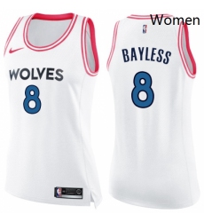 Womens Nike Minnesota Timberwolves 8 Jerryd Bayless Swingman White Pink Fashion NBA Jersey 