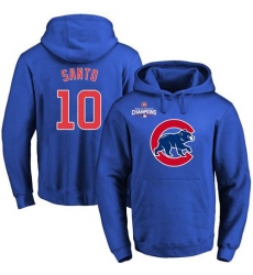 Men Chicago Cubs 10 Ron Santo Blue 2016 World Series Champions Primary Logo Pullover MLB Hoodie