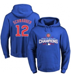 Men Chicago Cubs 12 Kyle Schwarber Blue 2016 World Series Champions Pullover MLB Hoodie
