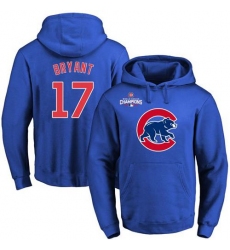 Men Chicago Cubs 17 Kris Bryant Blue 2016 World Series Champions Primary Logo Pullover MLB Hoodie