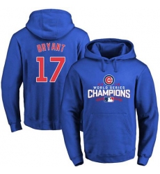 Men Chicago Cubs 17 Kris Bryant Blue 2016 World Series Champions Pullover MLB Hoodie