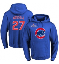 Men Chicago Cubs 27 Addison Russell Blue 2016 World Series Champions Primary Logo Pullover MLB Hoodie