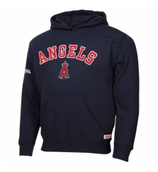 Men MLB Los Angeles Angels of Anaheim Stitches Fastball Fleece Pullover Hoodie Navy Blue