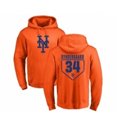 Men MLB Nike New York Mets 34 Noah Syndergaard Orange RBI Pullover Hoodie