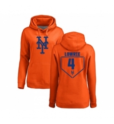 Baseball Women New York Mets 4 Jed Lowrie Orange RBI Pullover Hoodie