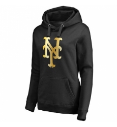 MLB New York Mets Women Gold Collection Pullover Hoodie Black