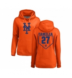 MLB Women Nike New York Mets 27 Jeurys Familia Orange RBI Pullover Hoodie