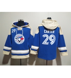Men Toronto Blue Jays 29 Joe Carter Royal Ageless Must Have Lace Up Pullover Hoodie