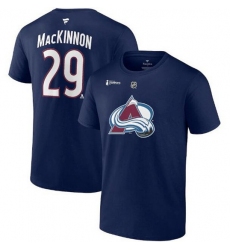 Men Colorado Avalanche 29 Nathan MacKinnon Navy 2022 Stanley Cup Champions Authentic Stack Name  26 Number T Shirt