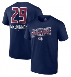 Men Colorado Avalanche 29 Nathan MacKinnon Navy 2022 Stanley Cup Champions Banner Name  26 Number T Shirt