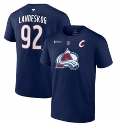 Men Colorado Avalanche 92 Gabriel Landeskog Navy 2022 Stanley Cup Champions Authentic Stack Name  26 Number T Shirt