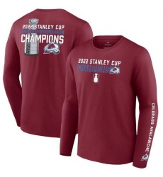 Men Colorado Avalanche Burgundy 2022 Stanley Cup Champions Back Check Multi Hit Long Sleeve T Shirt