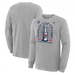 Men Florida Panthers Heather Gray 2025 Stanley Cup Champions Locker Room Long Sleeve T Shirt