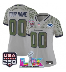 Women Seattle Seahawks Active Player Custom Gray 2025 F U S E Super Bowl LX US 250th anniversary Patch And 50th Season Patch Rivalries Vapor Limited Footb Women Seattle Seahawks Active Player Custom Gray 2025 F U S E Super Bowl LX US 250th anniversary Patch And 50th Season Patch Rivalries Vapor Limited Footb