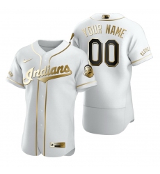Men Women Youth Toddler Cleveland Indians White Gold Custom Nike MLB Flex Base Jersey