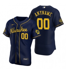 Men Women Youth Toddler All Size Milwaukee Brewers Custom Nike Navy Stitched MLB Flex Base Jersey