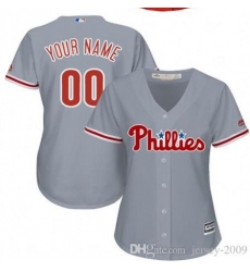 Men Women Youth All Size Philadelphia Phillies Cool Base Custom MLB Jersey Grey