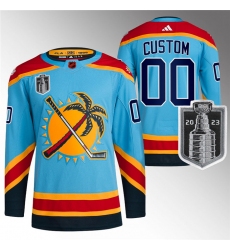 Men Florida Panthers Custom Blue 2023 Stanley Cup Final Reverse Retro Stitched Jersey