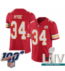 2020 Super Bowl LIV Youth Kansas City Chiefs #34 Carlos Hyde Red Team Color Vapor Untouchable Limited Player Football Jersey