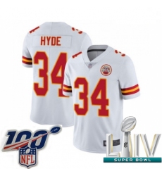2020 Super Bowl LIV Youth Kansas City Chiefs #34 Carlos Hyde White Vapor Untouchable Limited Player Football Jersey
