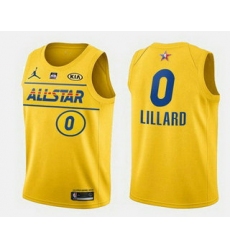 Men 2021 All Star 0 Damian Lillard Yellow Western Conference Stitched NBA Jersey