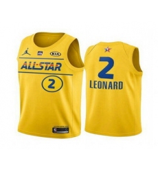 Men 2021 All Star 2 Kawhi Leonard Yellow Western Conference Stitched NBA Jersey