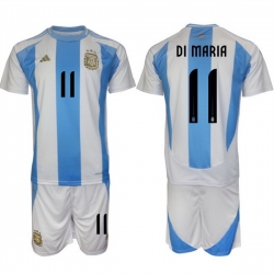 Men Argentina 11 Di Maria White Blue 2024 25 Home Soccer Jersey Suit