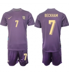 Men England 7 Beckham 2024 25 Purple Away Soccer Jersey Suit