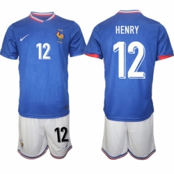 Men France 12 Henry Blue 2024 25 Home Soccer Jersey Suit