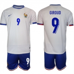 Men France 9 Olivier Giroud White 2024 25 Away Soccer Jersey Suit