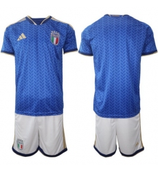 Italy Home Blue Soccer Blank Jersey 0001