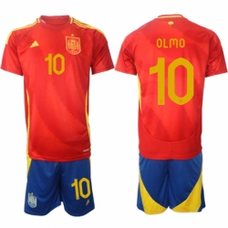 Men Spain Team 10 Olmo 2024 25 Red Home Soccer Jersey Suit