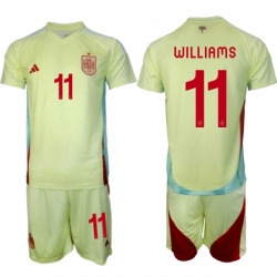 Men Spain Team 11 Nico Williams 2024 25 Yellow Away Soccer Jersey Suit