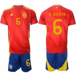 Men Spain Team 6 Andrs Iniesta 2024 25 Red Home Soccer Jersey Suit