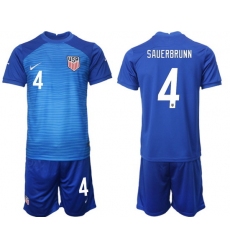 United States 2022 World Cup Soccer Jersey #4 SAUERBRUNN BLUE