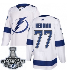Men Adidas Tampa Bay Lightning 77 Victor Hedman Premier White Home NHL Stitched 2021 Stanley Cup Champions Patch Jersey