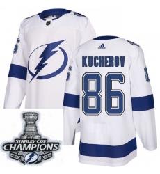 Men Adidas Tampa Bay Lightning 86 Nikita Kucherov Authentic White Home NHL Stitched 2021 Stanley Cup Champions Patch Jersey