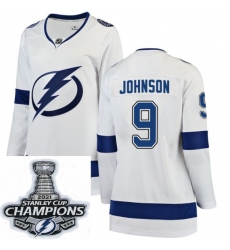 Women Adidas Tampa Bay Lightning 9 Tyler Johnson Premier White Home NHL Stitched 2021 Stanley Cup Champions Patch Jersey