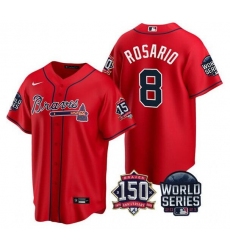 Men Atlanta Braves 8 Eddie Rosario 2021 Red World Series With 150th Anniversary Patch Cool Base Stitched Jersey