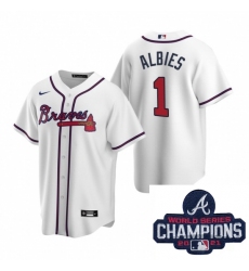 Men Nike Atlanta Braves 1 Ozzie Albies White Home Stitched Baseball Stitched MLB 2021 Champions Patch Jersey