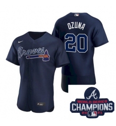 Men Nike Atlanta Braves 20 Marcell Ozuna Blue Alternate Stitched Baseball Stitched MLB 2021 Champions Patch Jersey