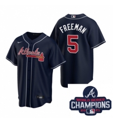 Men Nike Atlanta Braves 5 Freddie Freeman Navy Alternate Stitched Baseball Stitched MLB 2021 Champions Patch Jersey