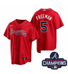 Men Nike Atlanta Braves 5 Freddie Freeman Red Alternate Stitched Baseball Stitched MLB 2021 Champions Patch Jersey