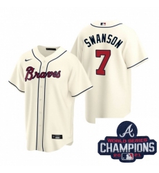 Men Nike Atlanta Braves 7 Dansby Swanson Cream Alternate Stitched Baseball Stitched MLB 2021 Champions Patch Jersey
